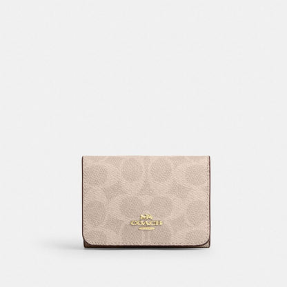 Coach Card Holder Wallet In Blocked Signature Canvas Gold Sand Tan