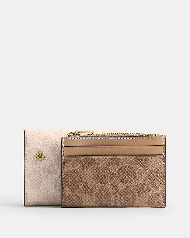 Card Holder Wallet In Blocked Signature Canvas Signature Canvas-Gold-Sand-Tan Signature Canvas-Gold-Sand-Tan