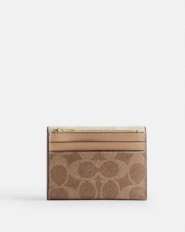 Card Holder Wallet In Blocked Signature Canvas Signature Canvas-Gold-Sand-Tan Signature Canvas-Gold-Sand-Tan
