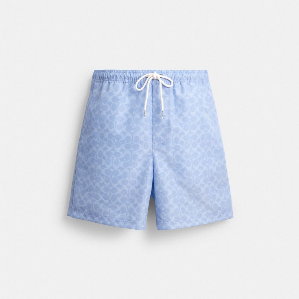 Coach Signature Swim Trunks In Recycled Polyester Cerulean Light Blue