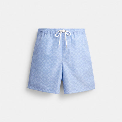 Coach Signature Swim Trunks In Recycled Polyester Cerulean Light Blue