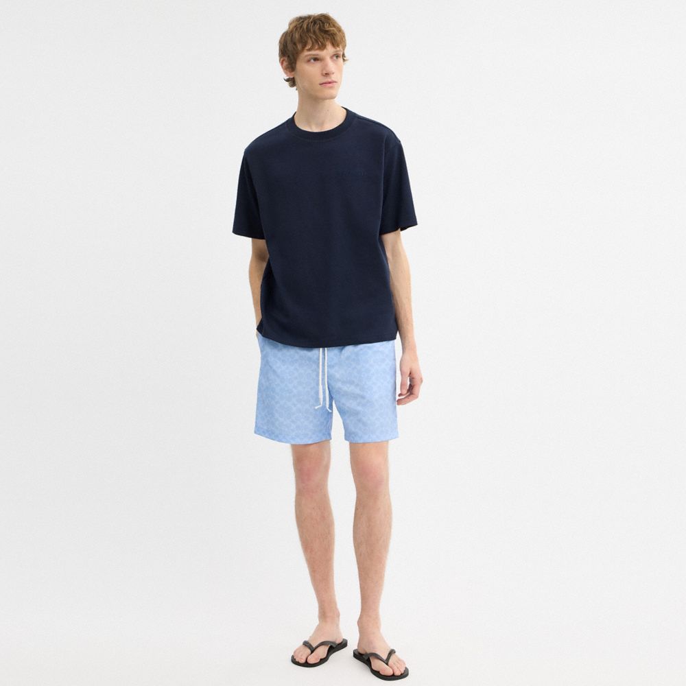 Coach Signature Swim Trunks In Recycled Polyester Cerulean Light Blue