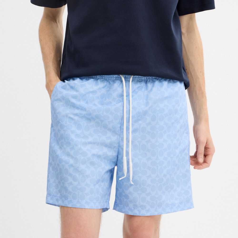 Coach Signature Swim Trunks In Recycled Polyester Cerulean Light Blue