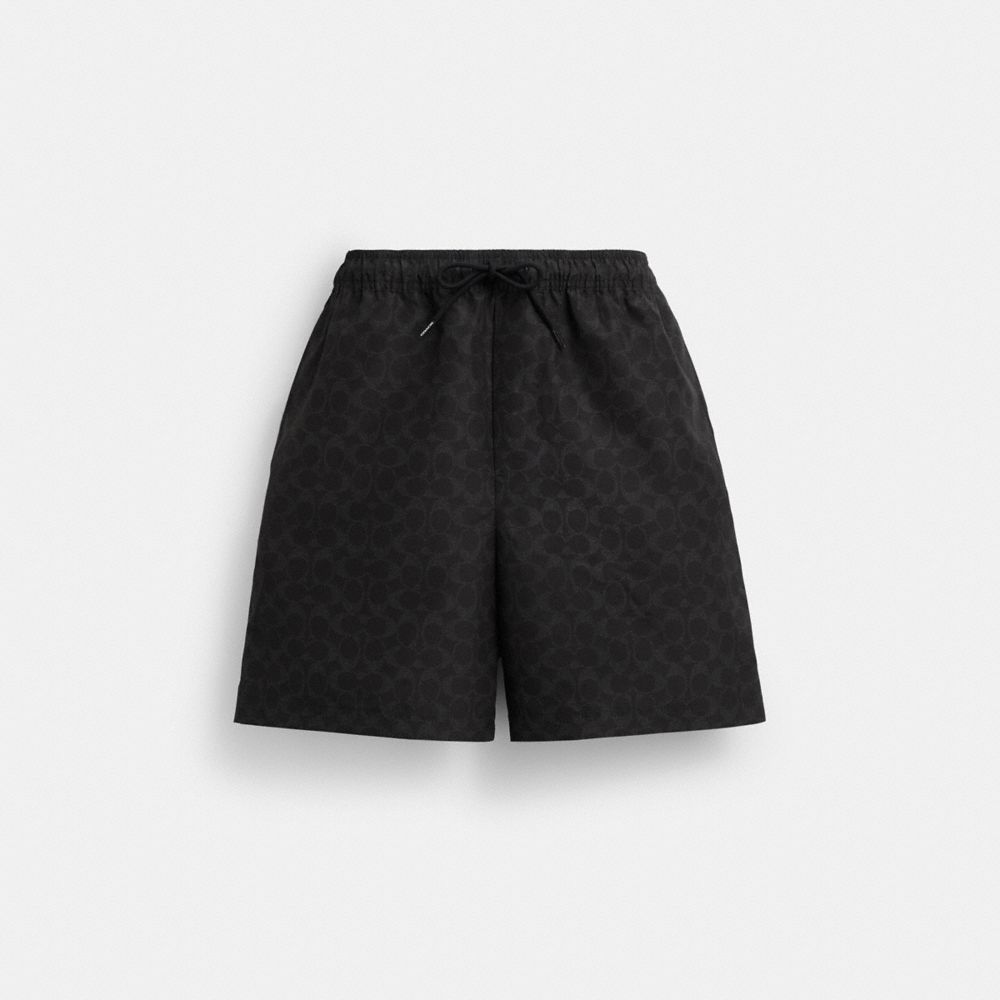 Coach Signature Swim Trunks In Recycled Polyester Dark Charcoal