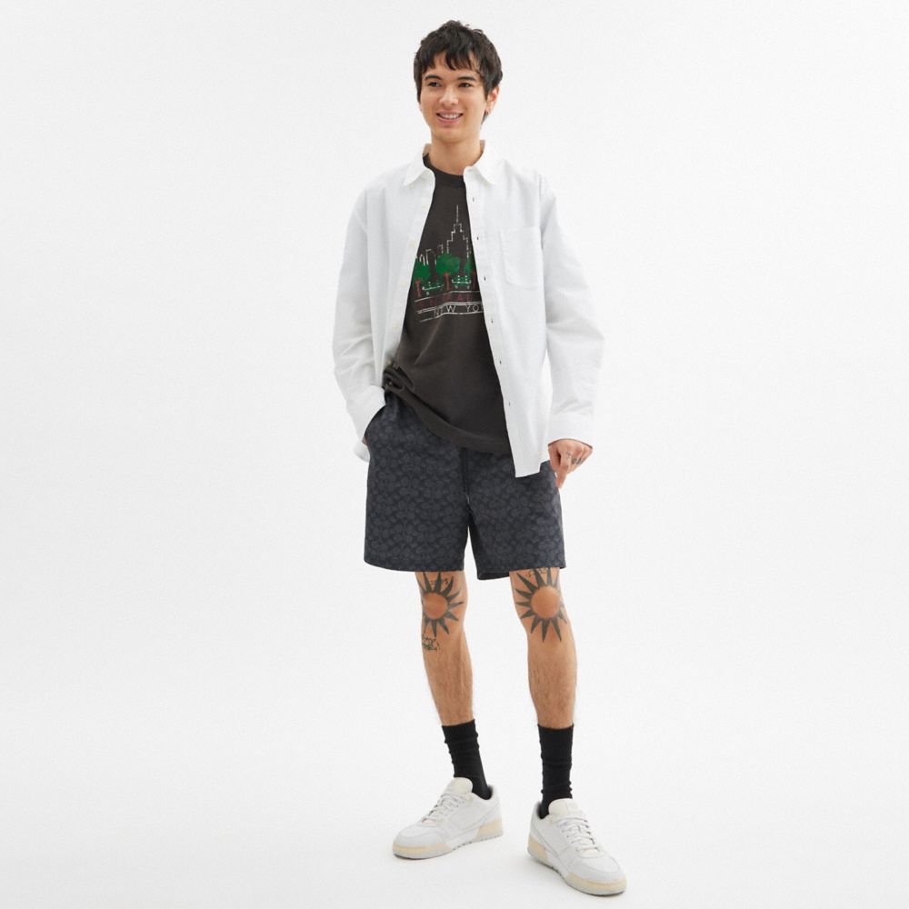 Coach Signature Swim Trunks In Recycled Polyester Charcoal Signature