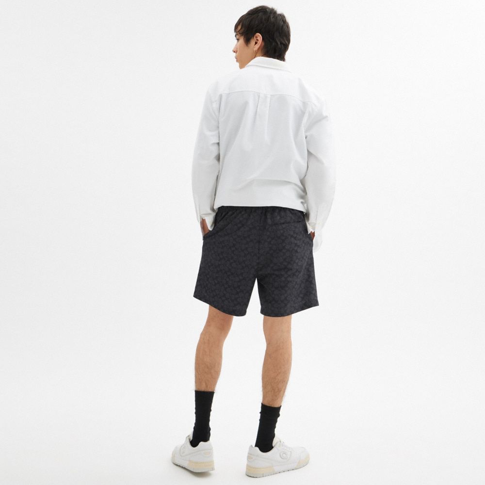 Coach Signature Swim Trunks In Recycled Polyester Charcoal Signature