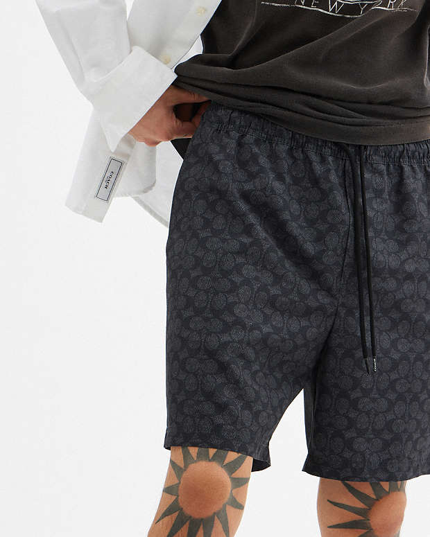 Signature Swim Trunks In Recycled Polyester Charcoal Signature Charcoal Signature