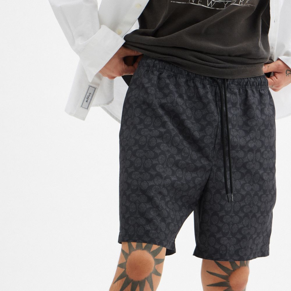 Coach Signature Swim Trunks In Recycled Polyester Charcoal Signature