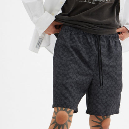 Coach Signature Swim Trunks In Recycled Polyester Charcoal Signature