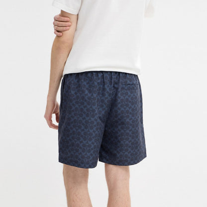 Coach Signature Swim Trunks In Recycled Polyester Navy