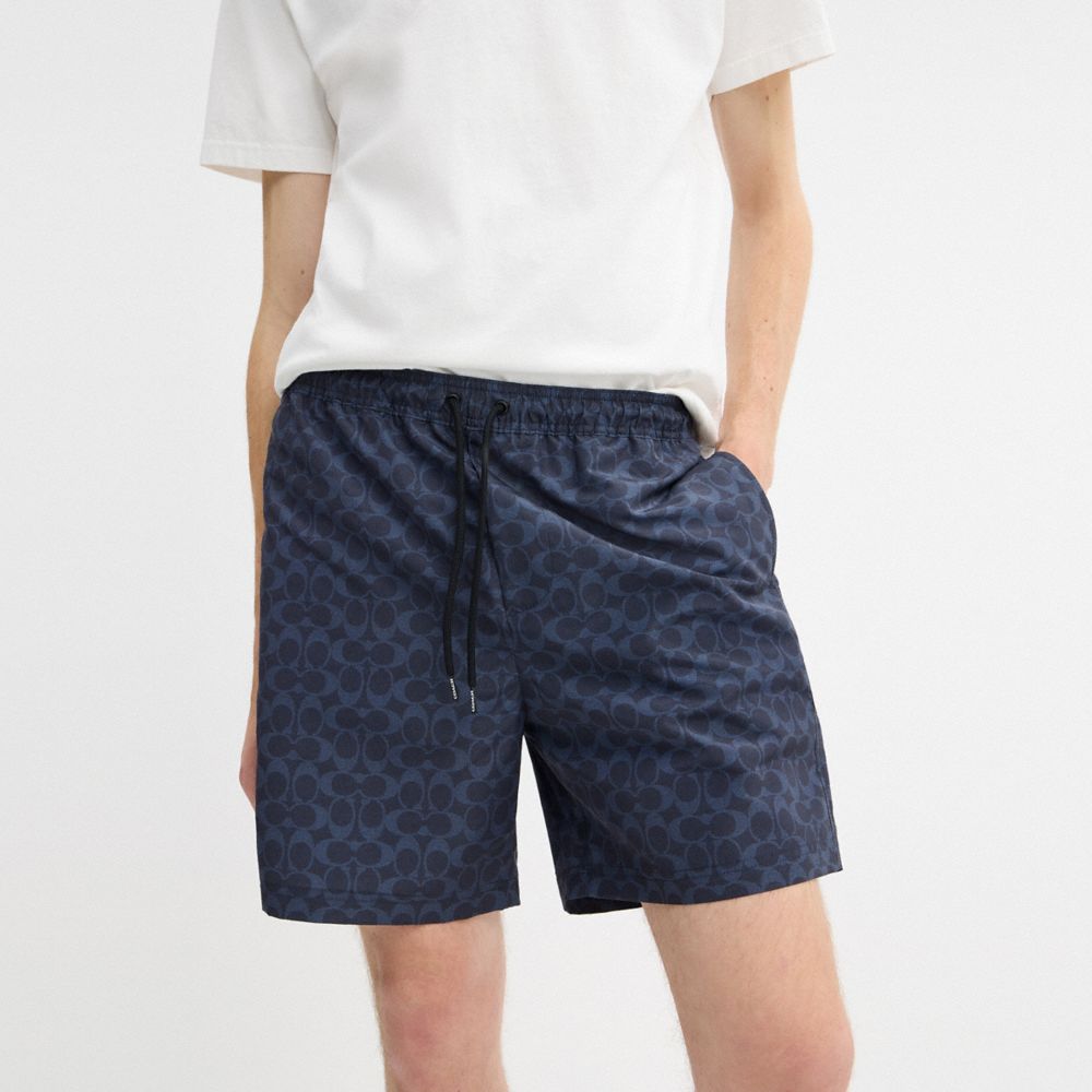 Coach Signature Swim Trunks In Recycled Polyester Navy