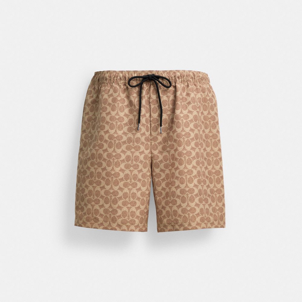Coach Signature Swim Trunks In Recycled Polyester Tan Signature