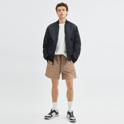 Coach Signature Swim Trunks In Recycled Polyester Tan Signature