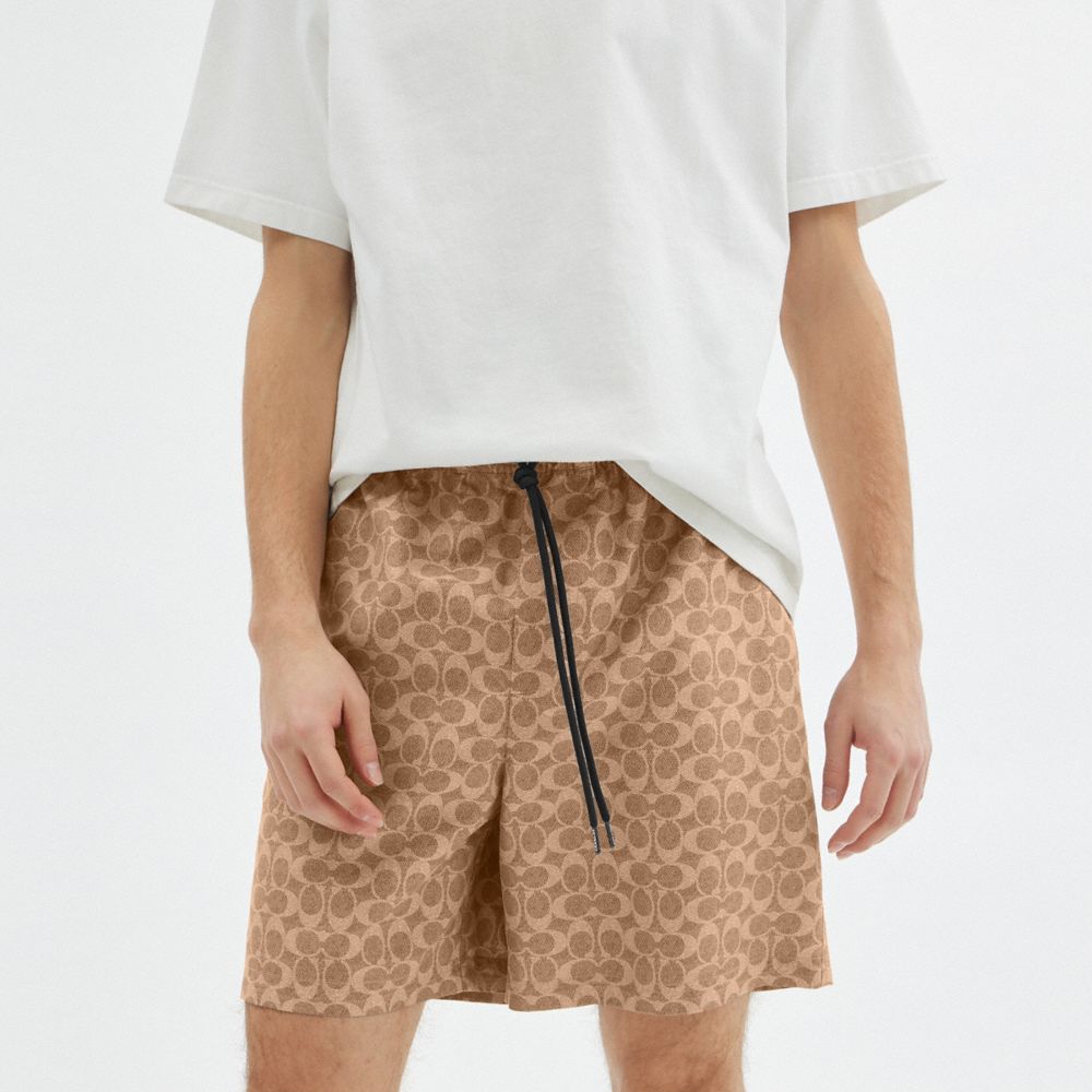 Coach Signature Swim Trunks In Recycled Polyester Tan Signature