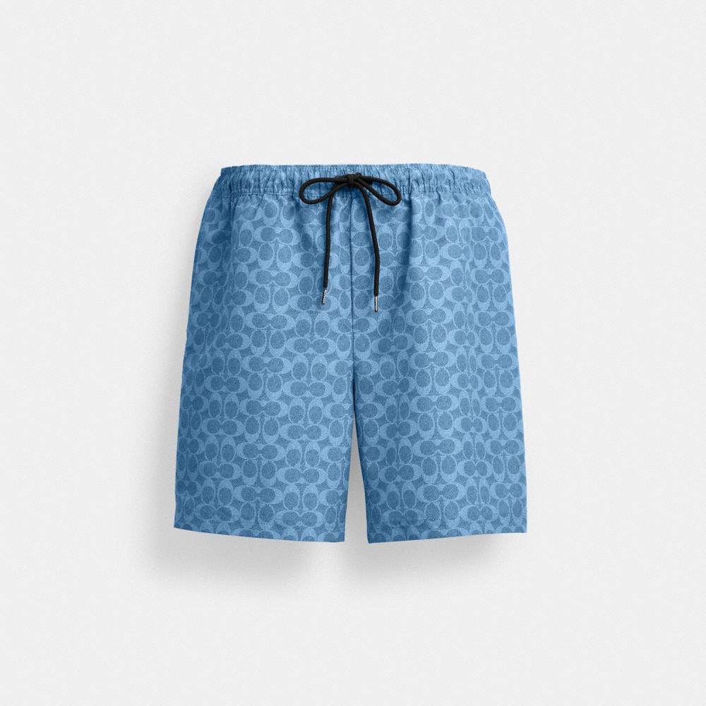 Coach Signature Swim Trunks In Recycled Polyester Denim Signature