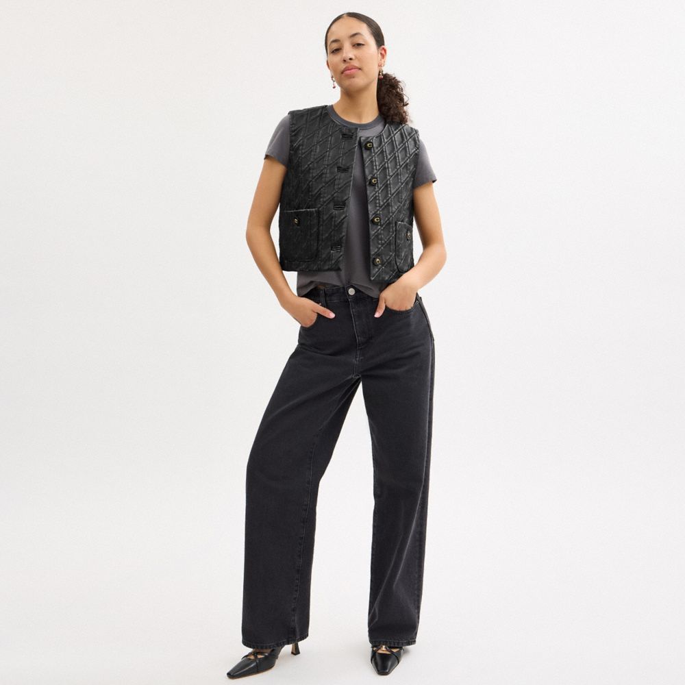 Coach Quilted Leather Vest Black