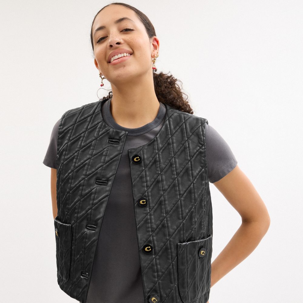 Coach Quilted Leather Vest Black