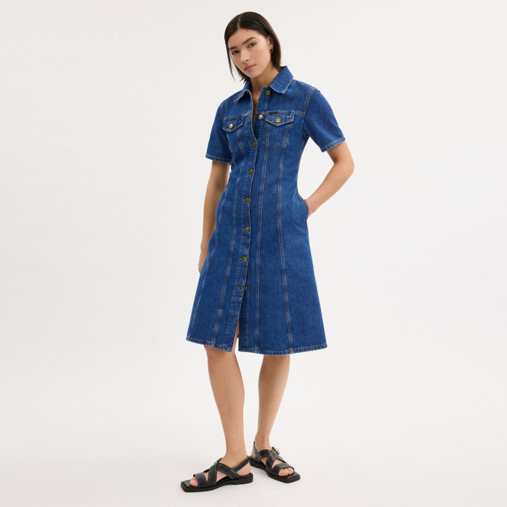 Coach Denim Midi Dress In Organic And Recycled Cotton Medium Blue