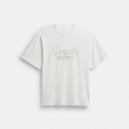Coach Cursive Coach Embroidered T Shirt In Organic Cotton White