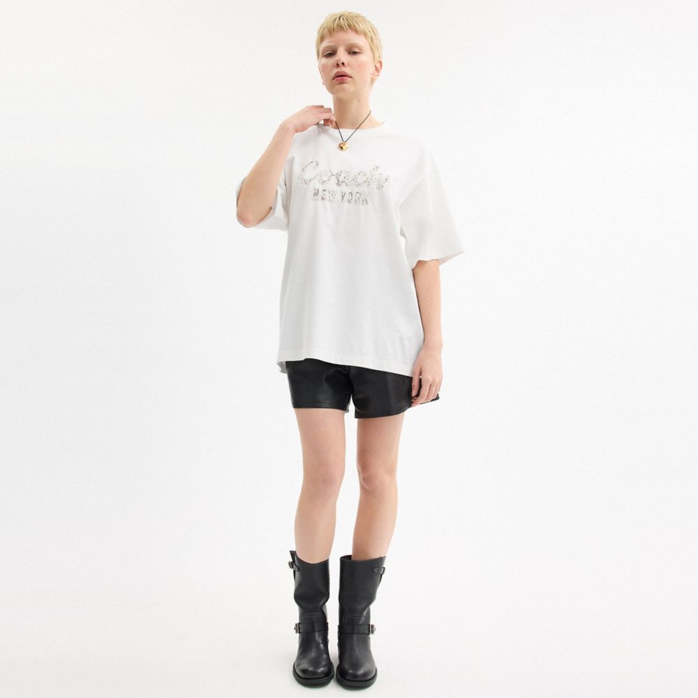 Coach Cursive Coach Embroidered T Shirt In Organic Cotton White