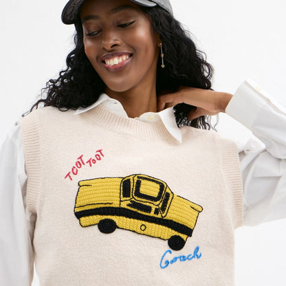 Coach Sketch Print Sweater Vest Cream Multi