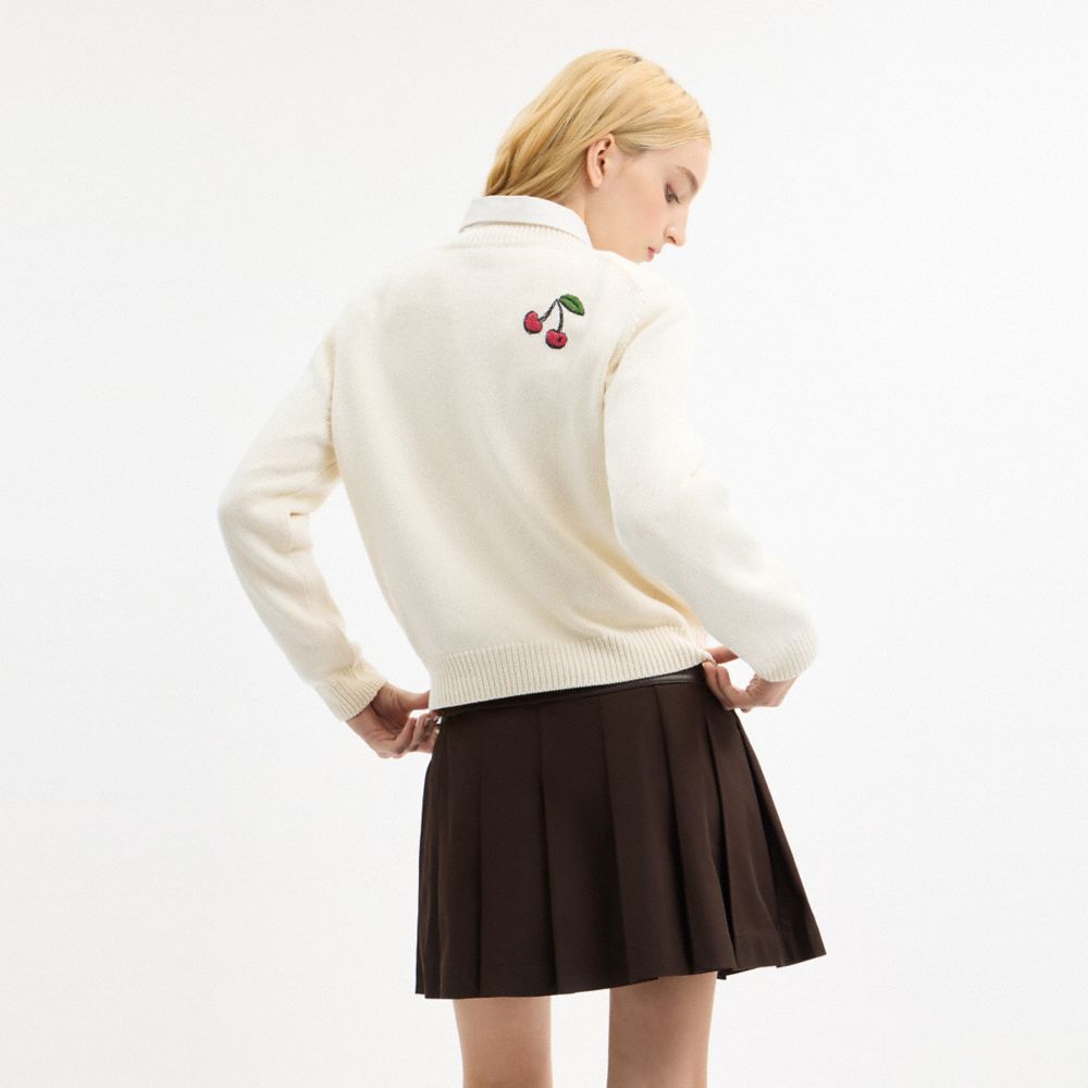 Coach Sketch Print Crewneck Sweater In Organic Cotton Cream Multi