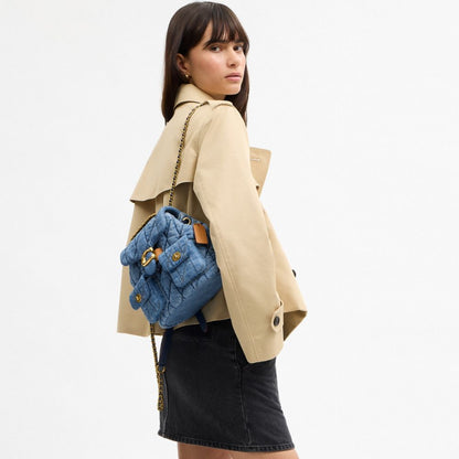 Coach Tabby Backpack With Quilting Brass Indigo