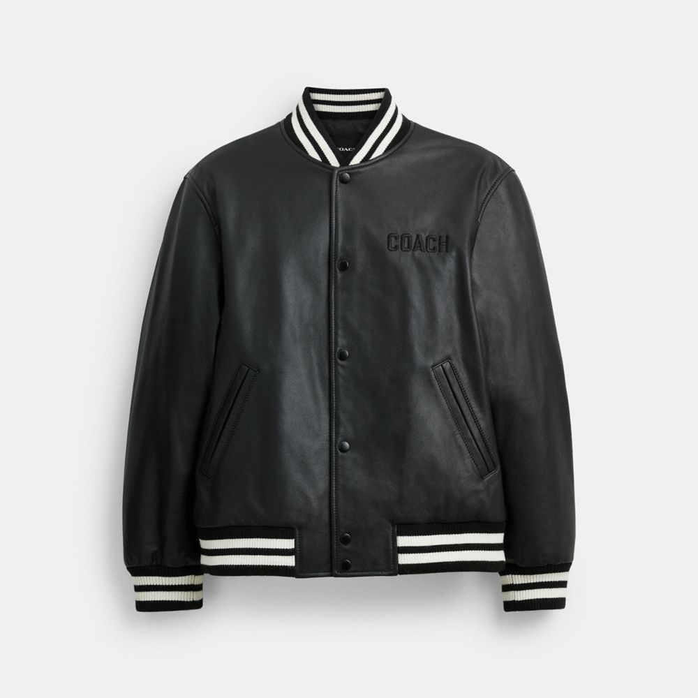 Coach Leather Varsity Jacket Black