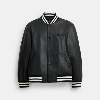 Coach Leather Varsity Jacket Black