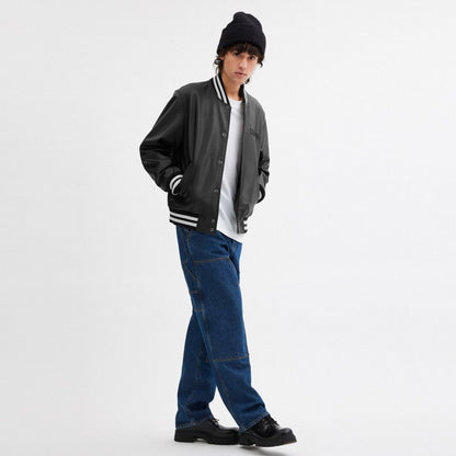 Coach Leather Varsity Jacket Black