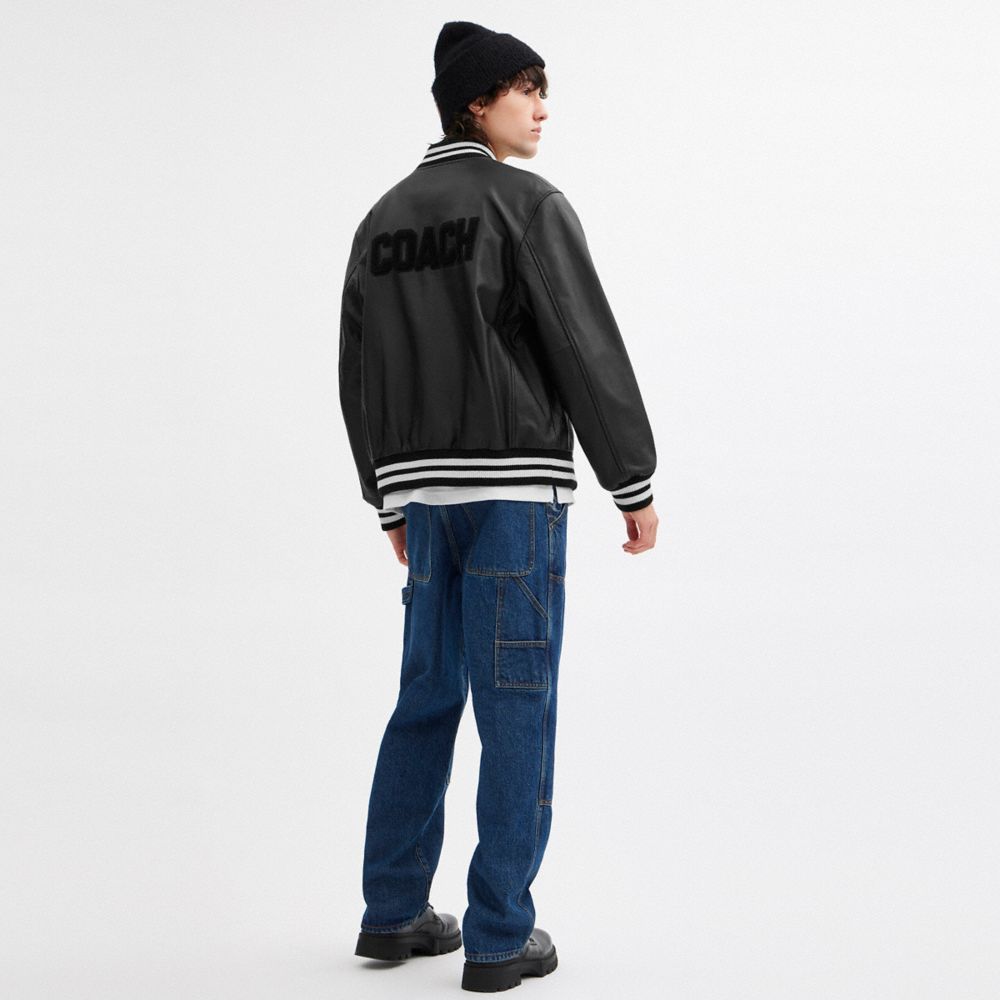 Coach Leather Varsity Jacket Black