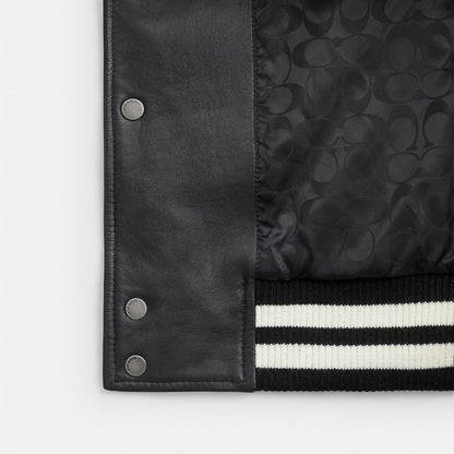 Coach Leather Varsity Jacket Black