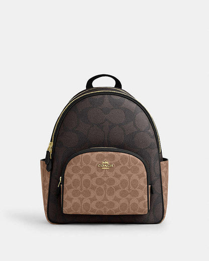 Court Backpack In Blocked Signature Canvas Signature Canvas-Gold-Walnut-Tan Signature Canvas-Gold-Walnut-Tan