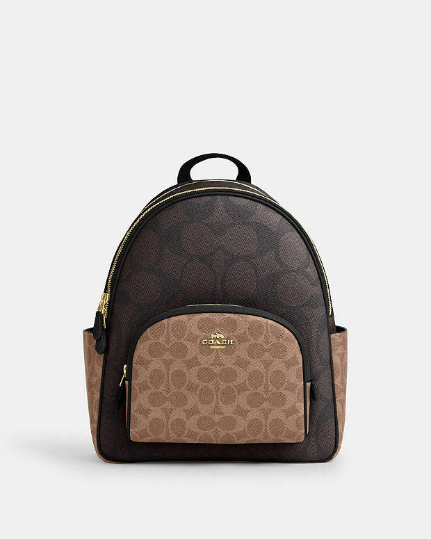 Court Backpack In Blocked Signature Canvas Signature Canvas-Gold-Walnut-Tan Signature Canvas-Gold-Walnut-Tan