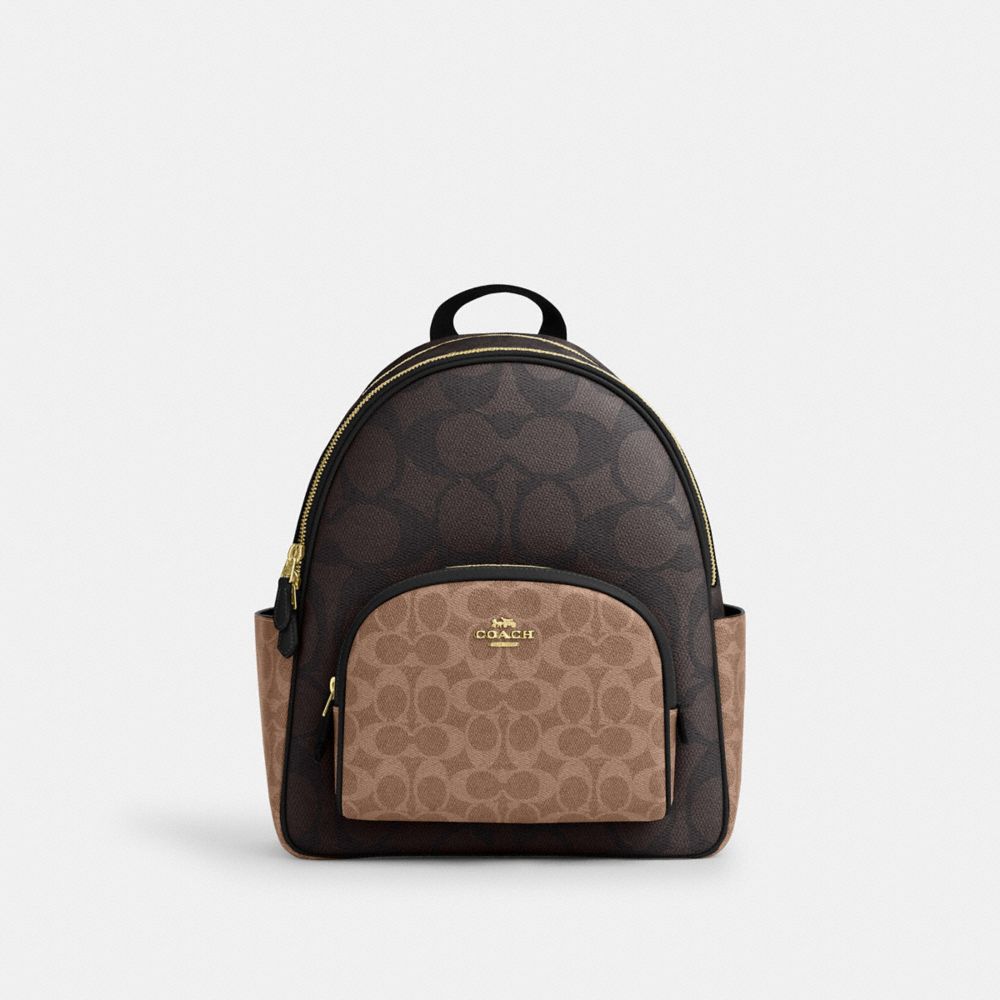 Court Backpack In Blocked Signature Canvas Signature Canvas-Gold-Walnut-Tan Signature Canvas-Gold-Walnut-Tan