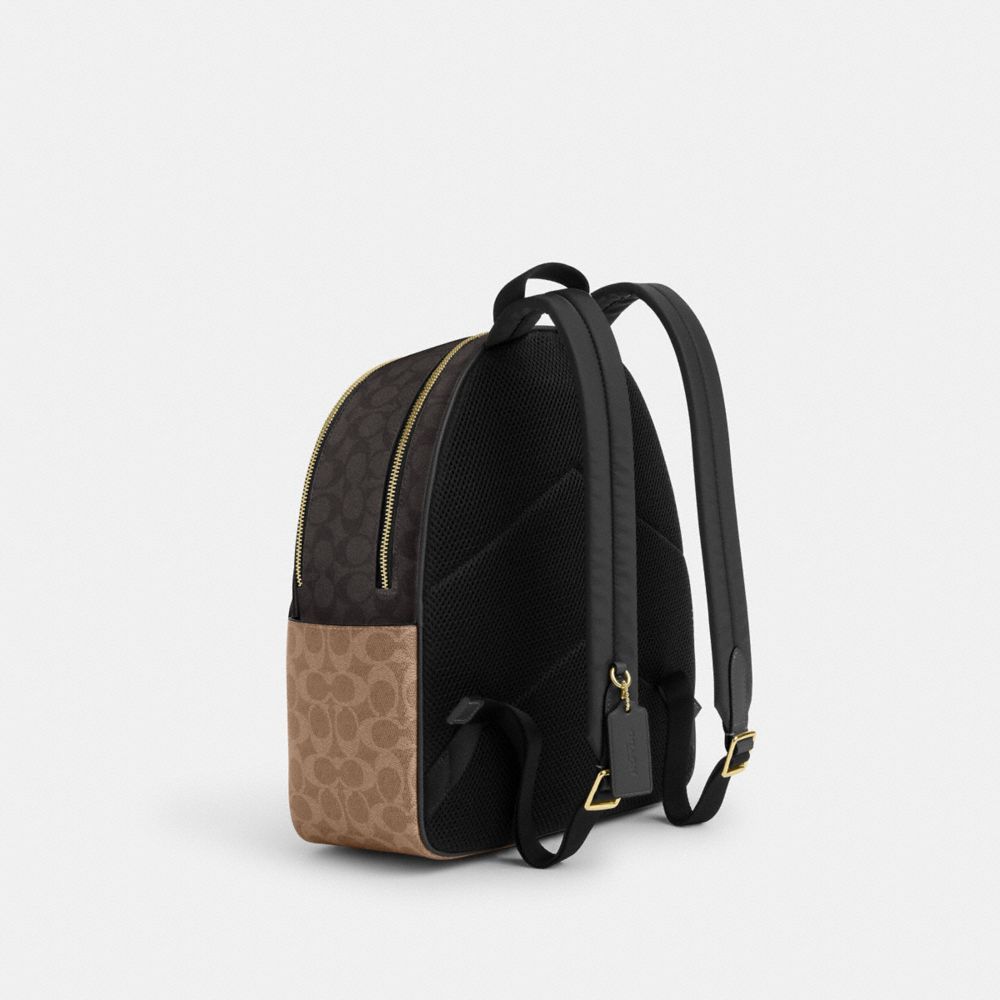 Court Backpack In Blocked Signature Canvas Signature Canvas-Gold-Walnut-Tan Signature Canvas-Gold-Walnut-Tan