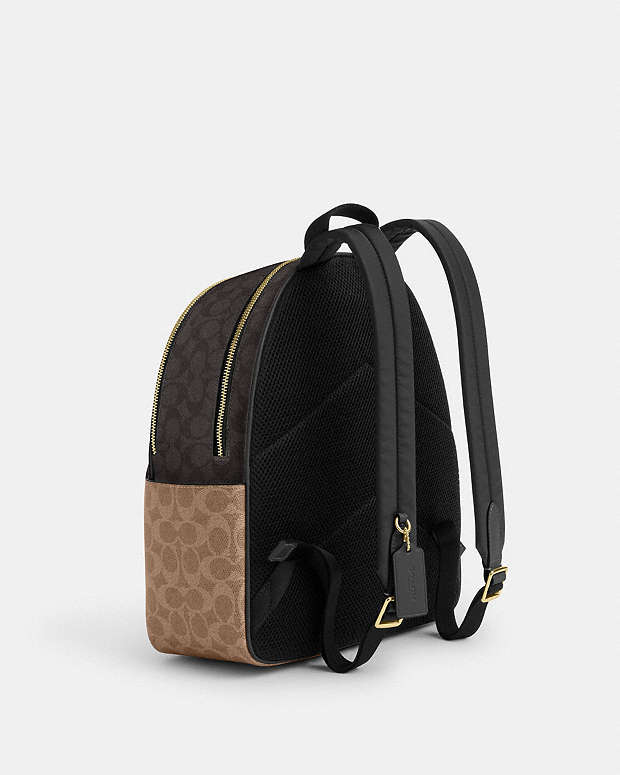 Court Backpack In Blocked Signature Canvas Signature Canvas-Gold-Walnut-Tan Signature Canvas-Gold-Walnut-Tan