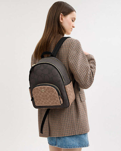 Court Backpack In Blocked Signature Canvas Signature Canvas-Gold-Walnut-Tan Signature Canvas-Gold-Walnut-Tan