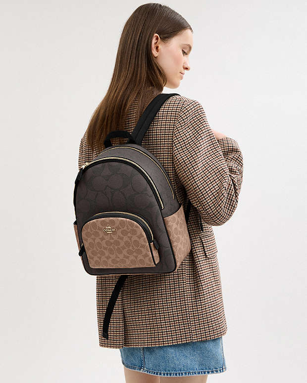 Court Backpack In Blocked Signature Canvas Signature Canvas-Gold-Walnut-Tan Signature Canvas-Gold-Walnut-Tan