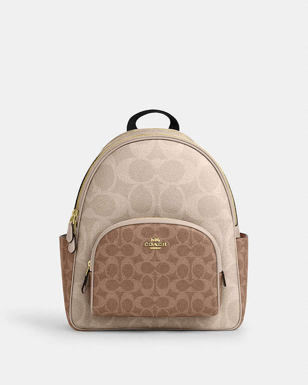 Court Backpack In Blocked Signature Canvas Signature Canvas-Gold-Sand-Tan Signature Canvas-Gold-Sand-Tan