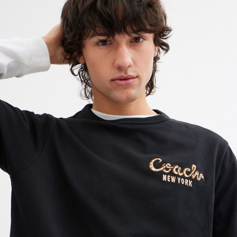 Coach New Year Coach Snake Script T Shirt In Organic Cotton Black