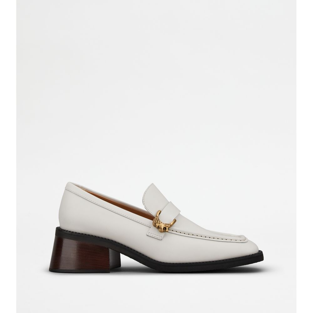 Tods Heeled Loafers In Leather White Womens