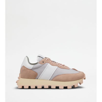 Sneakers Tods 1T In Suede And Fabric Pink Grey White Womens