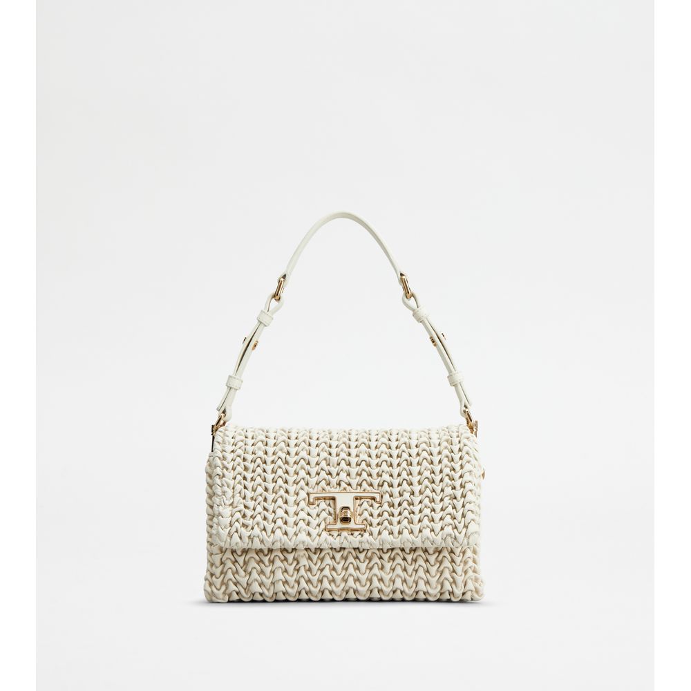 Tods T Timeless Flap Bag In Leather Mini Off White