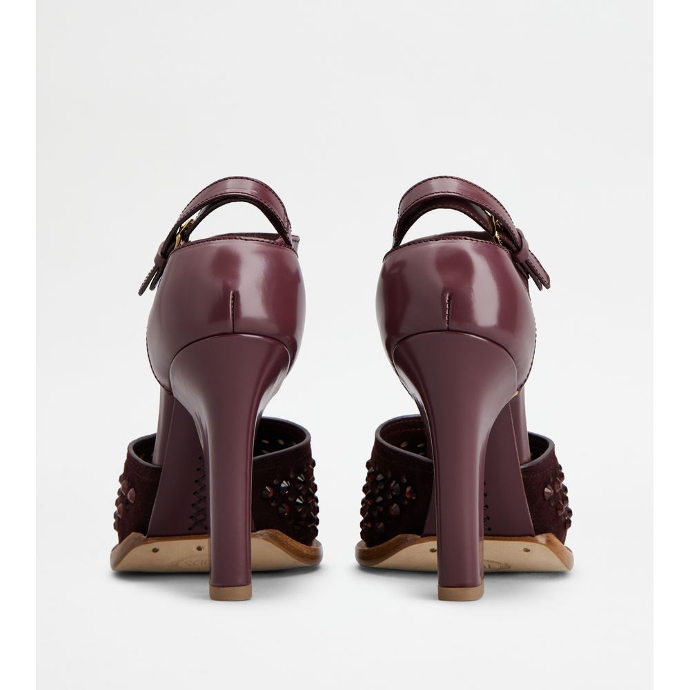 Tods Dorsay Pumps In Smooth Leather And Suede Burgundy Womens