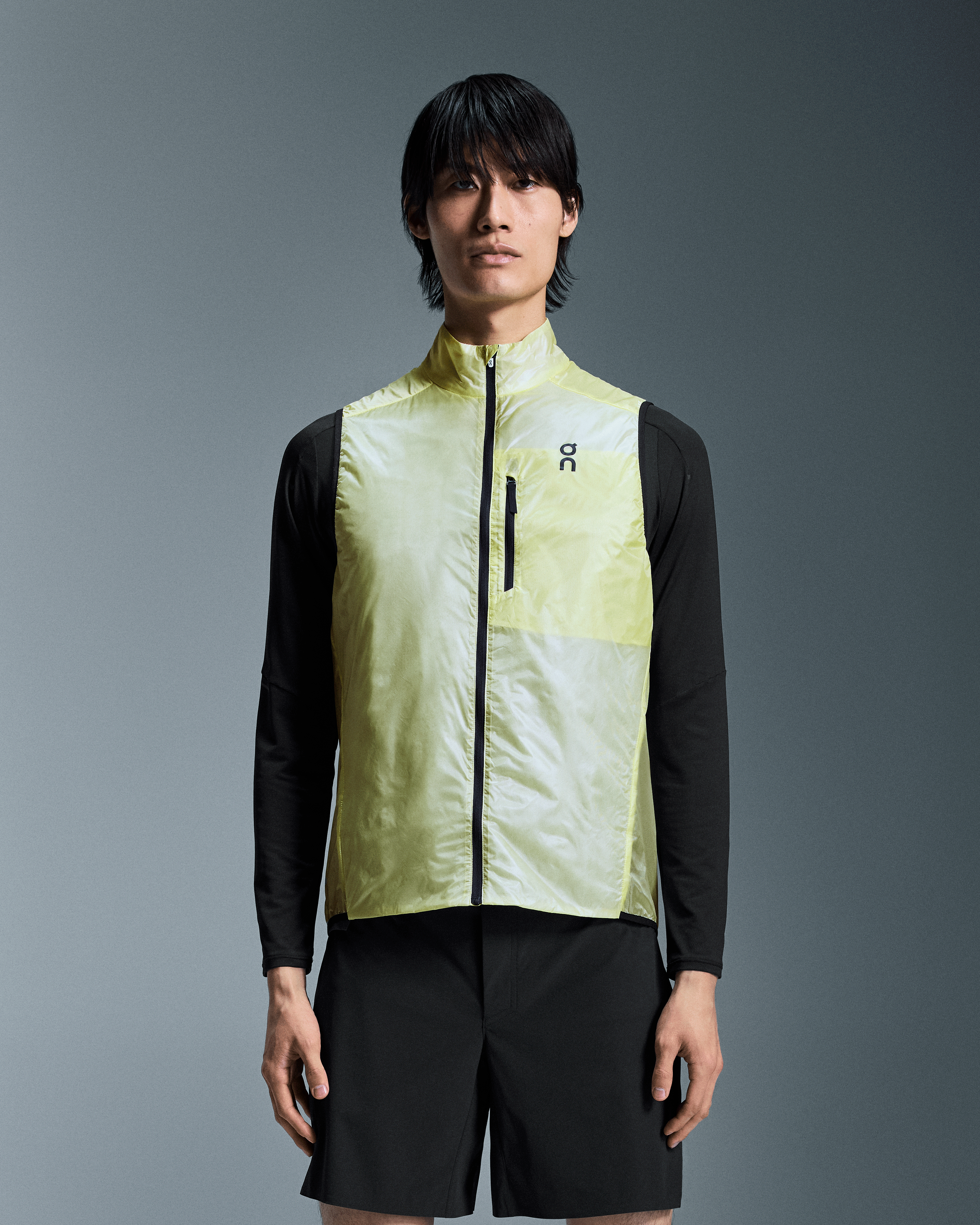 on weather vest Hay