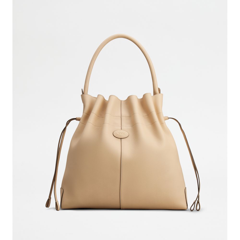 Tods Di Bag Bucket Bag In Leather Medium With Drawstring Beige