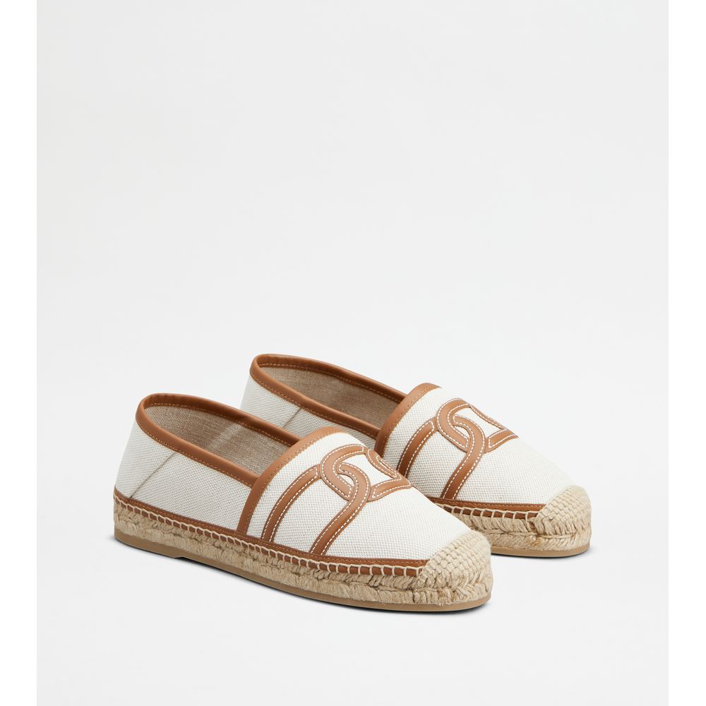 Tods Kate Espadrilles In Canvas And Leather Off White Brown Womens