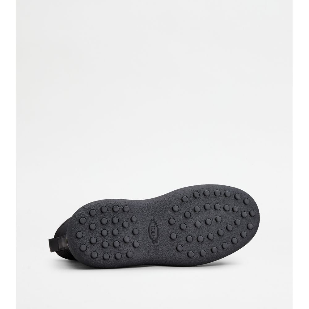 Tods W. G. Lace-Up Ankle Boots In Leather And Fabric Black Mens