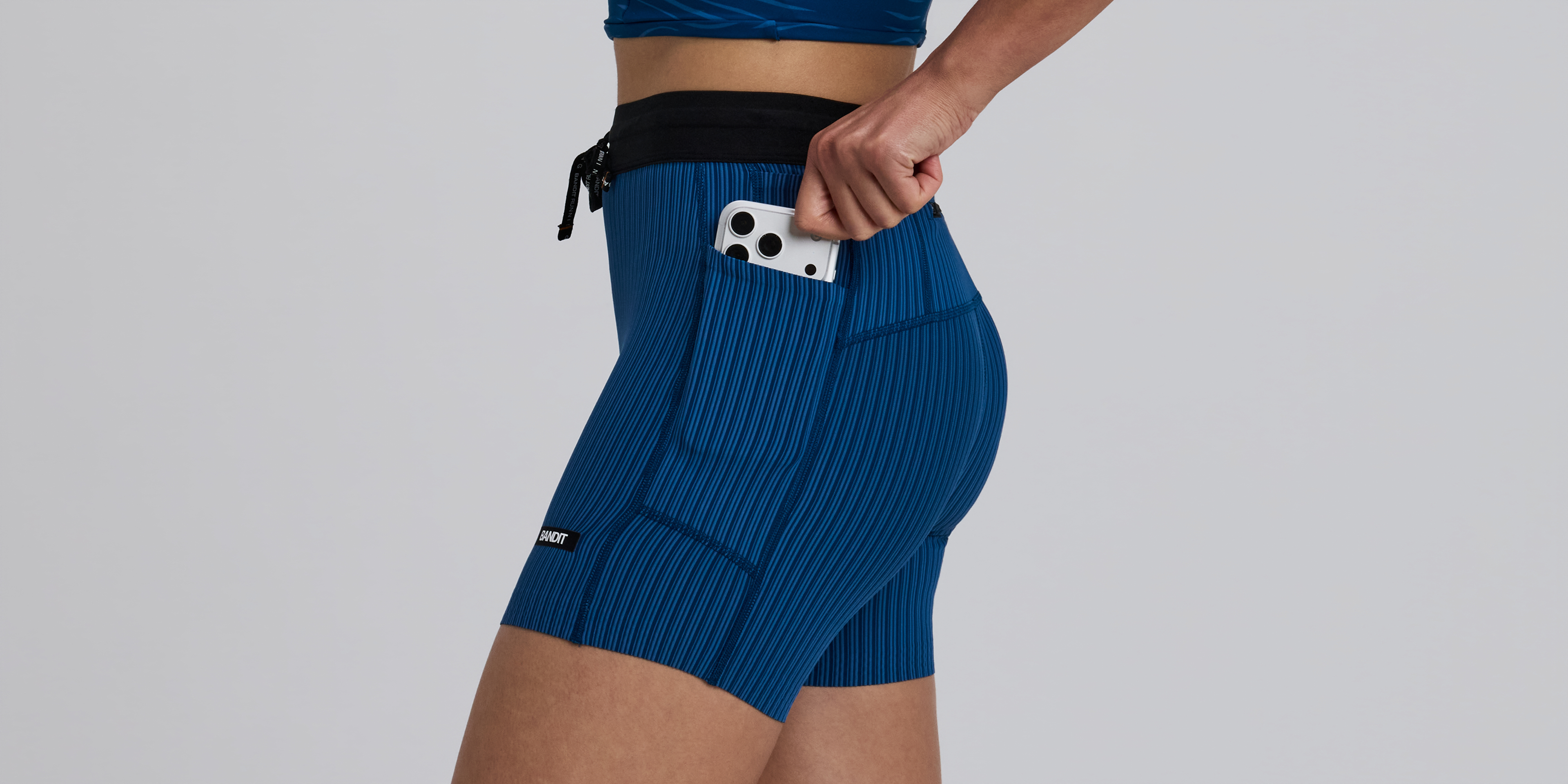 Bandit Womens Striped Cadence 5 Compression Shorts Ink Blue Aegean